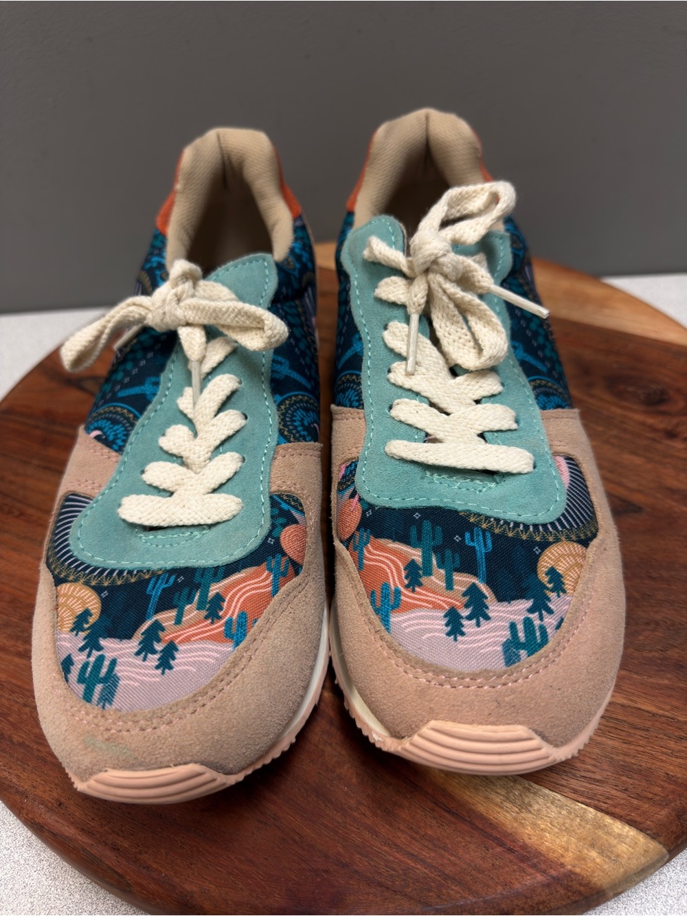 Inkkas Desert Landscape Sneakers | Southwestern Cactus Print Lace-Up Shoes sz 10